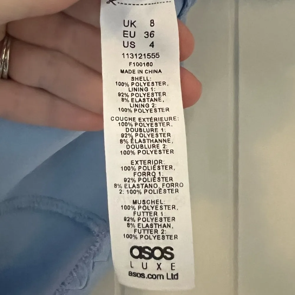 ASOS LUXE 3D Lace Ruffle Bardot Mini Dress in Blue - Image 9