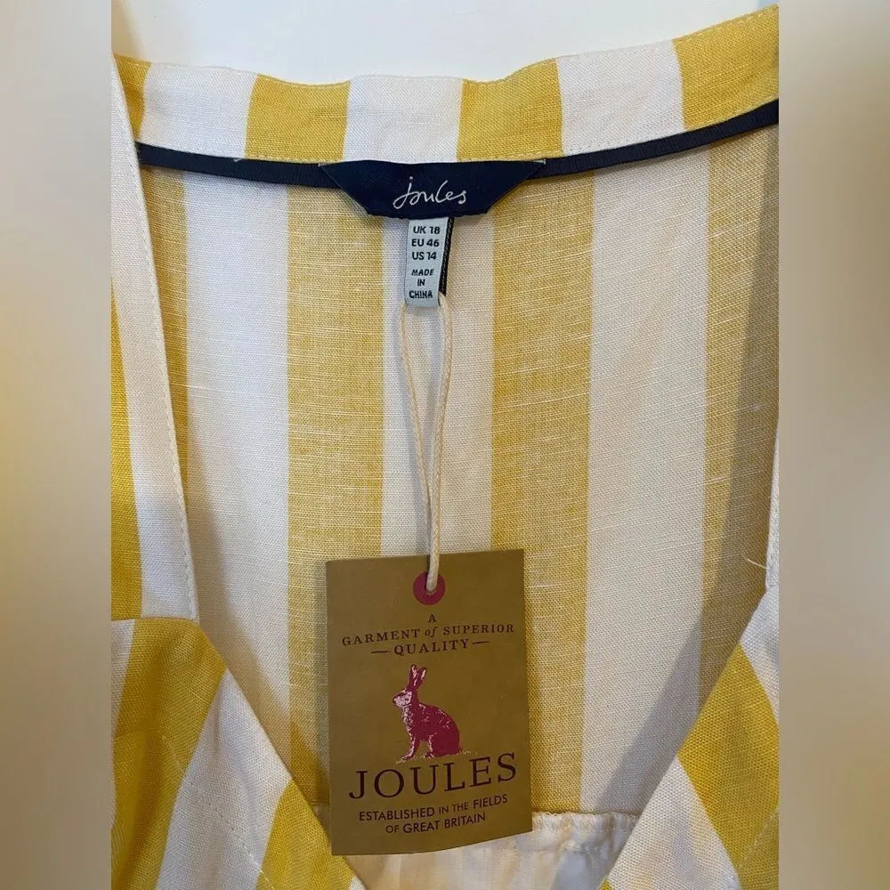 Joules Linen Cotton Blend Yellow Stripe Jumper Dress Size 14 - Image 3