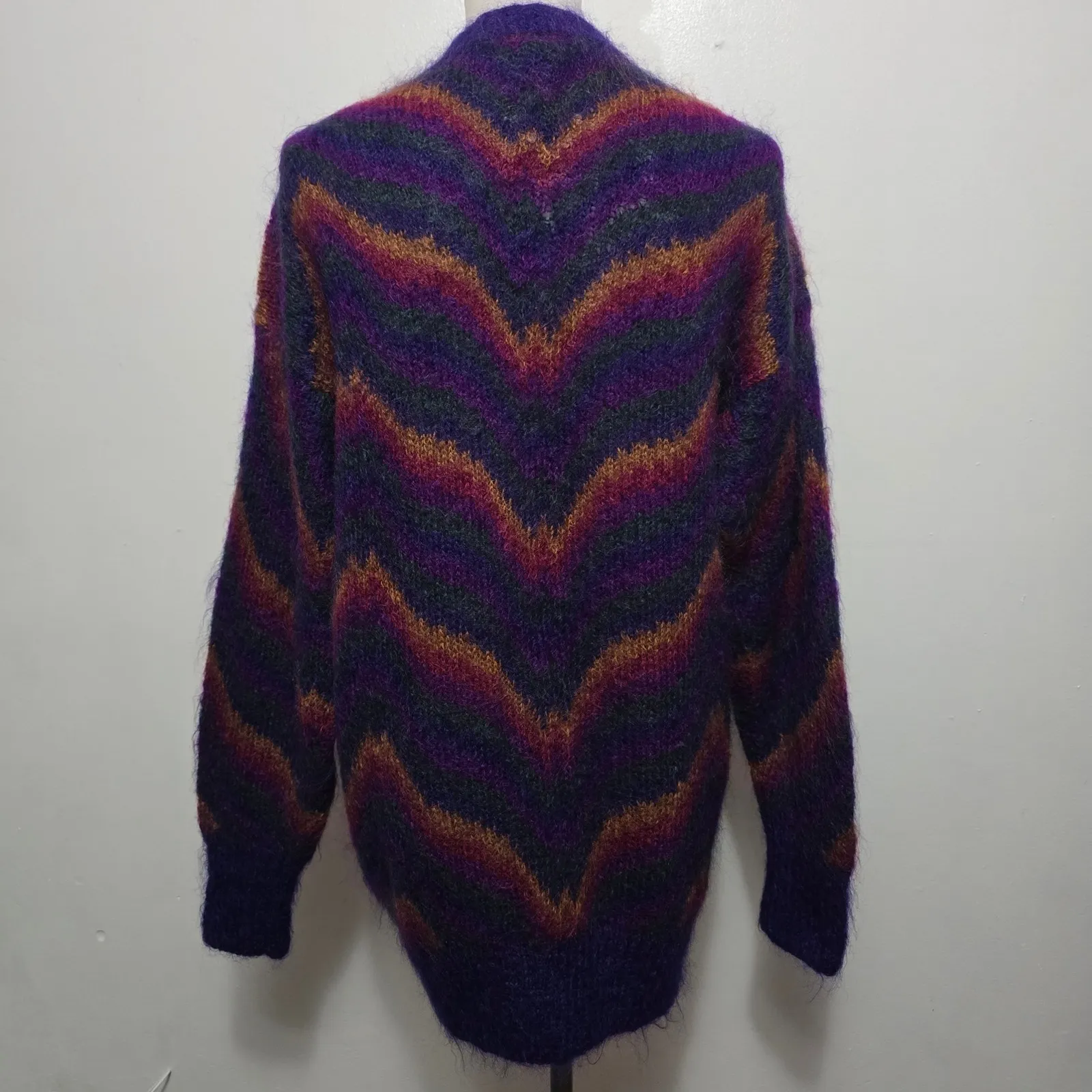 Vintage Collections by Michelle Stuart 80s Mohair Blend Cardigan Chevron M Purple Size M - Image 7