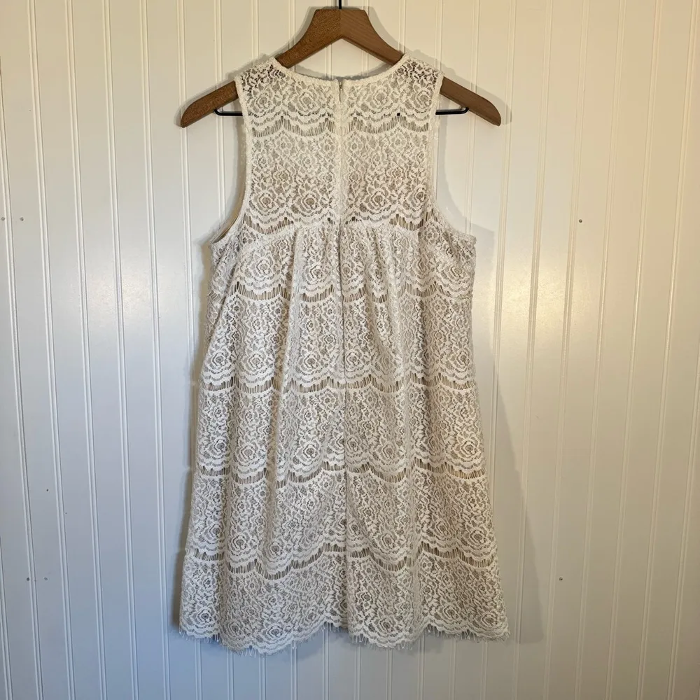 Bleuh Ciel Women’s Elegant Cream Lace Sleeveless Dress with Nude Lining Medium - Image 5