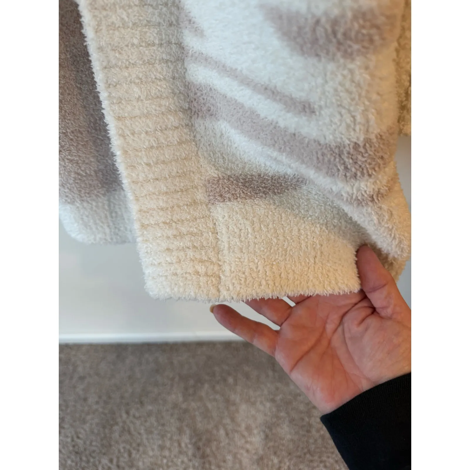 Barefoot Dreams CozyChic Cardigan Sweater Women's XL Cream Geometric Comfy - Image 5