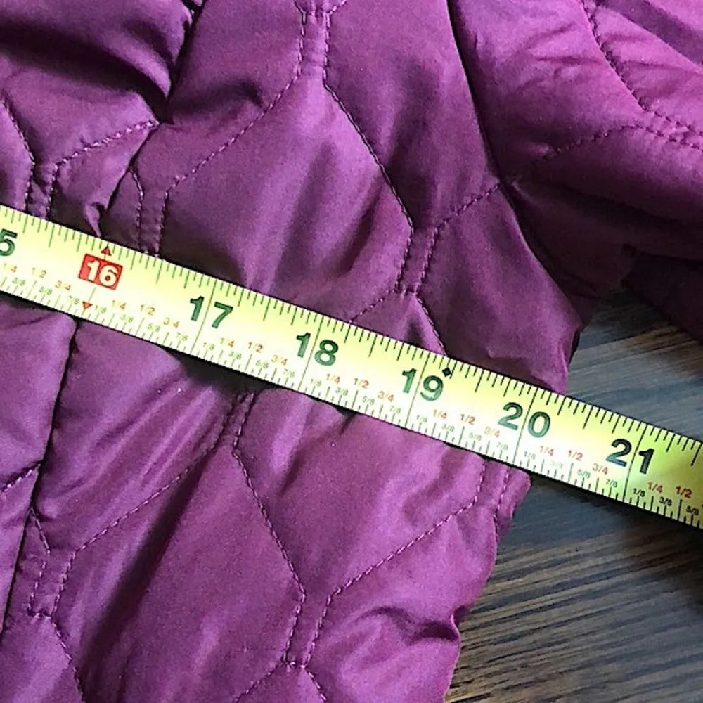 EDDIE BAUER Women’s Wine Burgundy Embroidered Diamond Pattern Quilted Coat Sz LG - Image 2