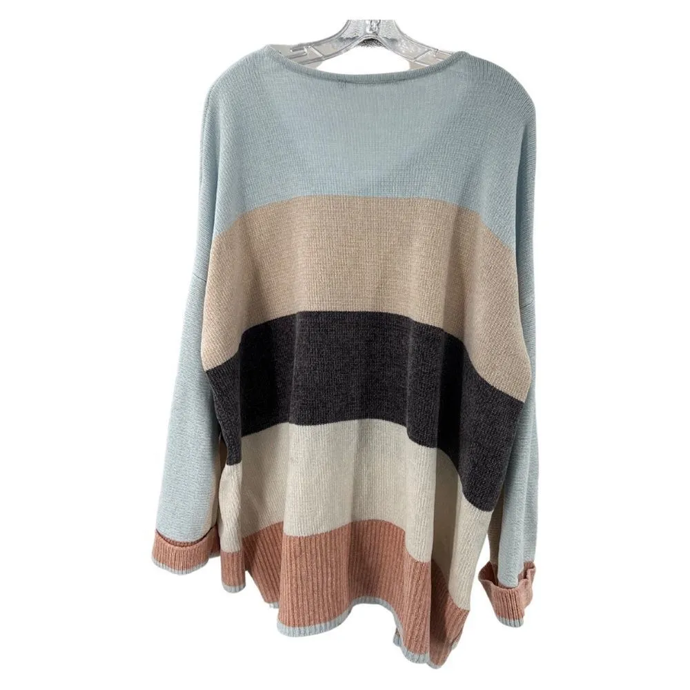 Soft Surroundings Lisbeth chenille striped sweater 1X color block pastel v neck - Image 2