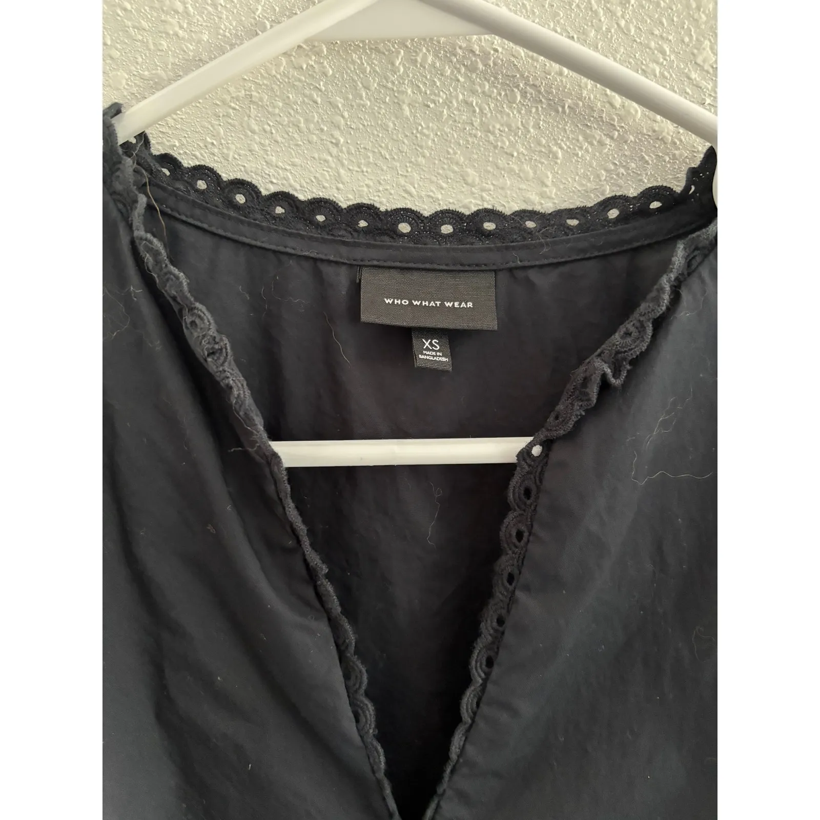 Who What Wear Midi Dress Womens XS Black Crochet Trim Puff Sleeve Event Cocktail - Image 3