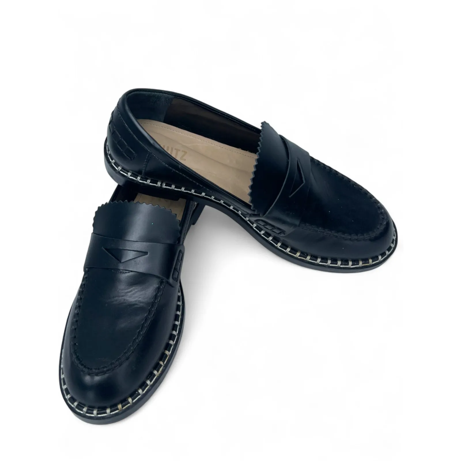 New SCHUTZ 8.5 Loafer Penny Flat Slip On Studded Leather Womens Black Leather - Image 4