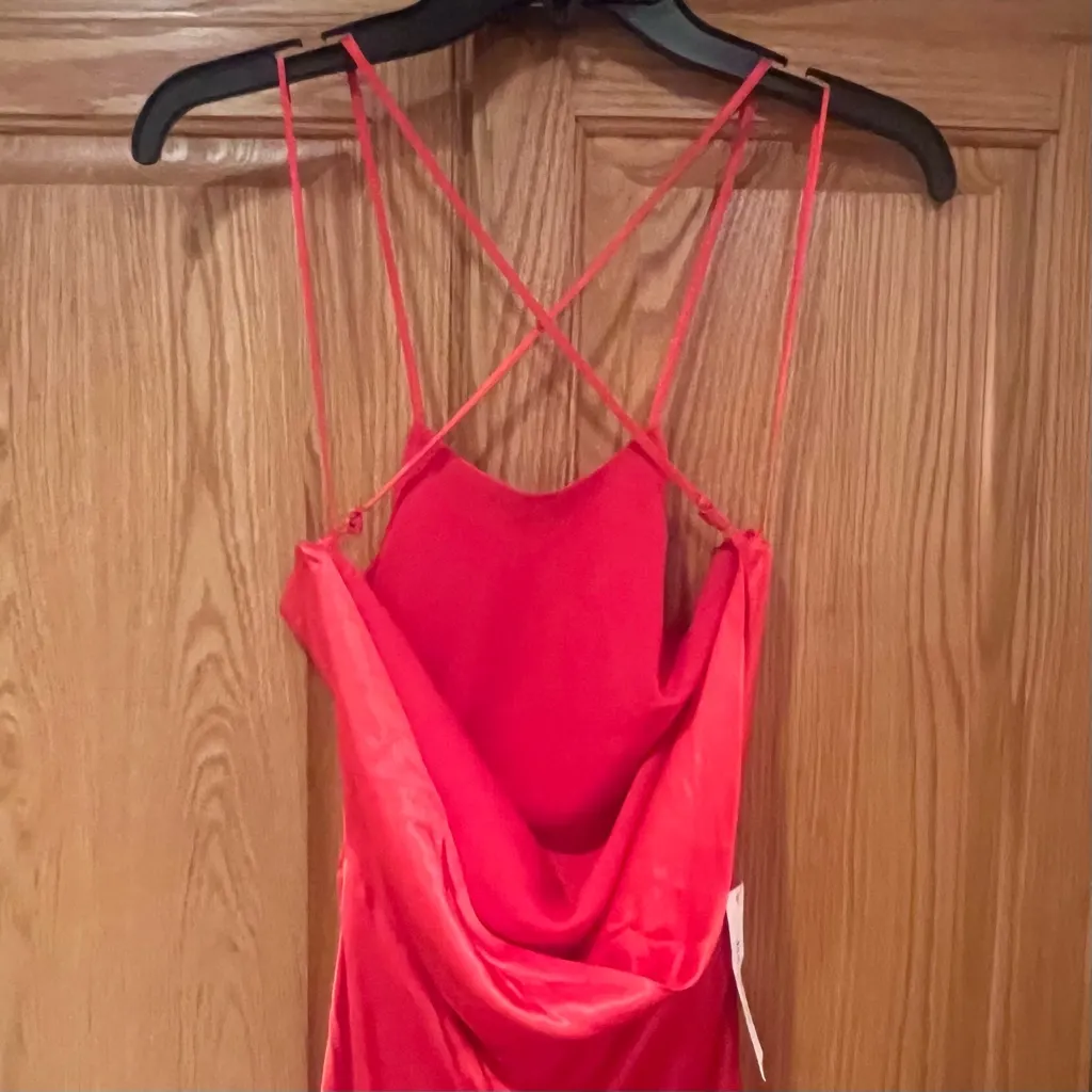 Bardot Mila High Jewel Neck Cowl Back Satin Slip Dress in Fire Red‎ Size 2 - Image 12