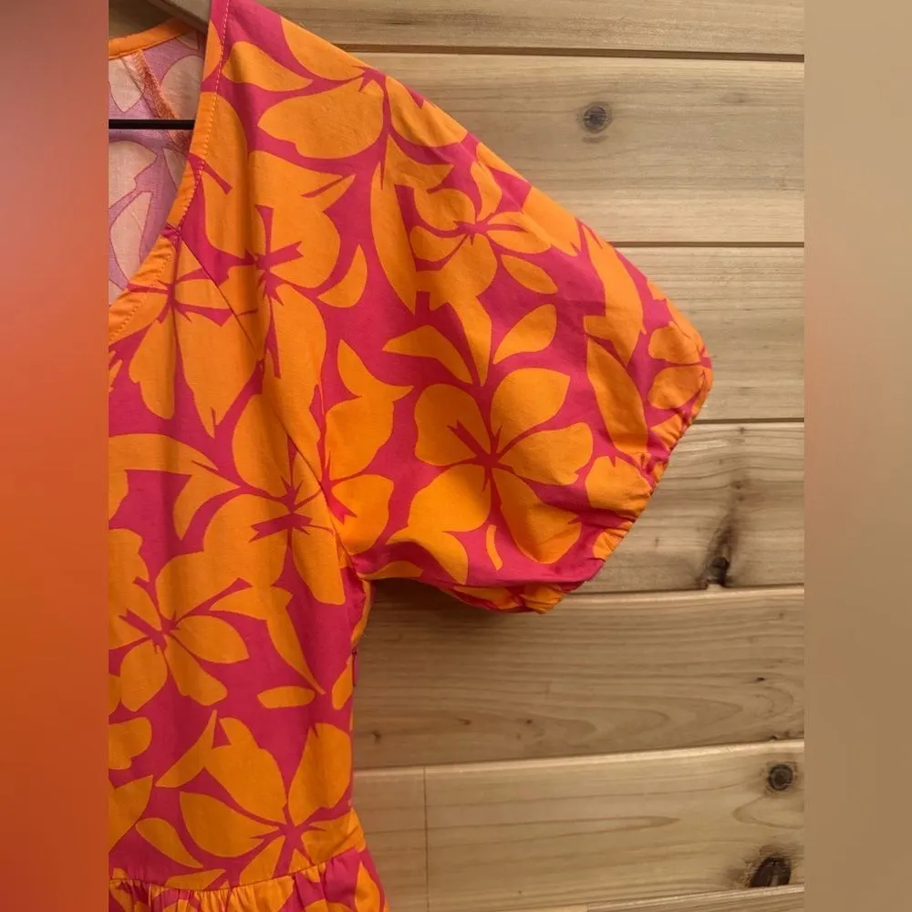 NWT J Crew Factory Size 2 Tiered Puff Sleeve V Neck Midi Preppy Dress Pink - Image 4