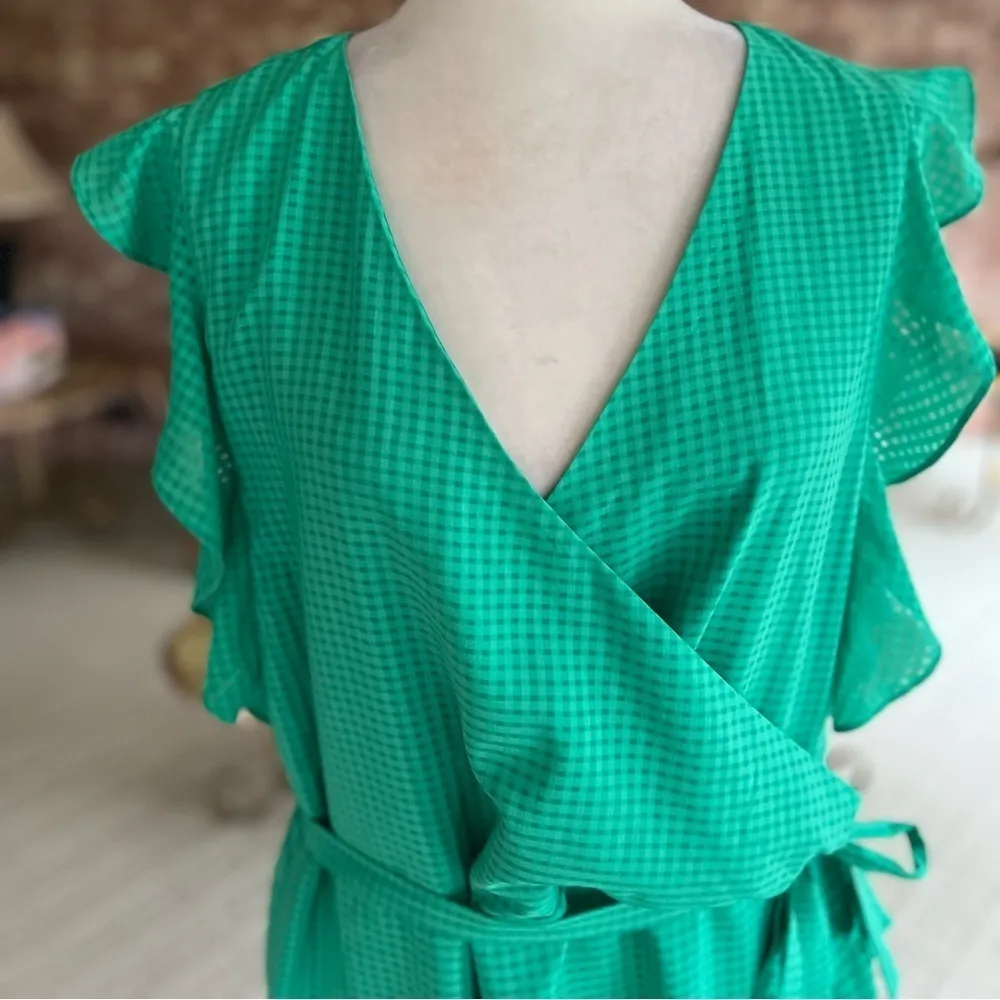 A New Day Dress Green Wrap Ruffle Sleeve Belted L Brunch Garden Bright Occasion - Image 3