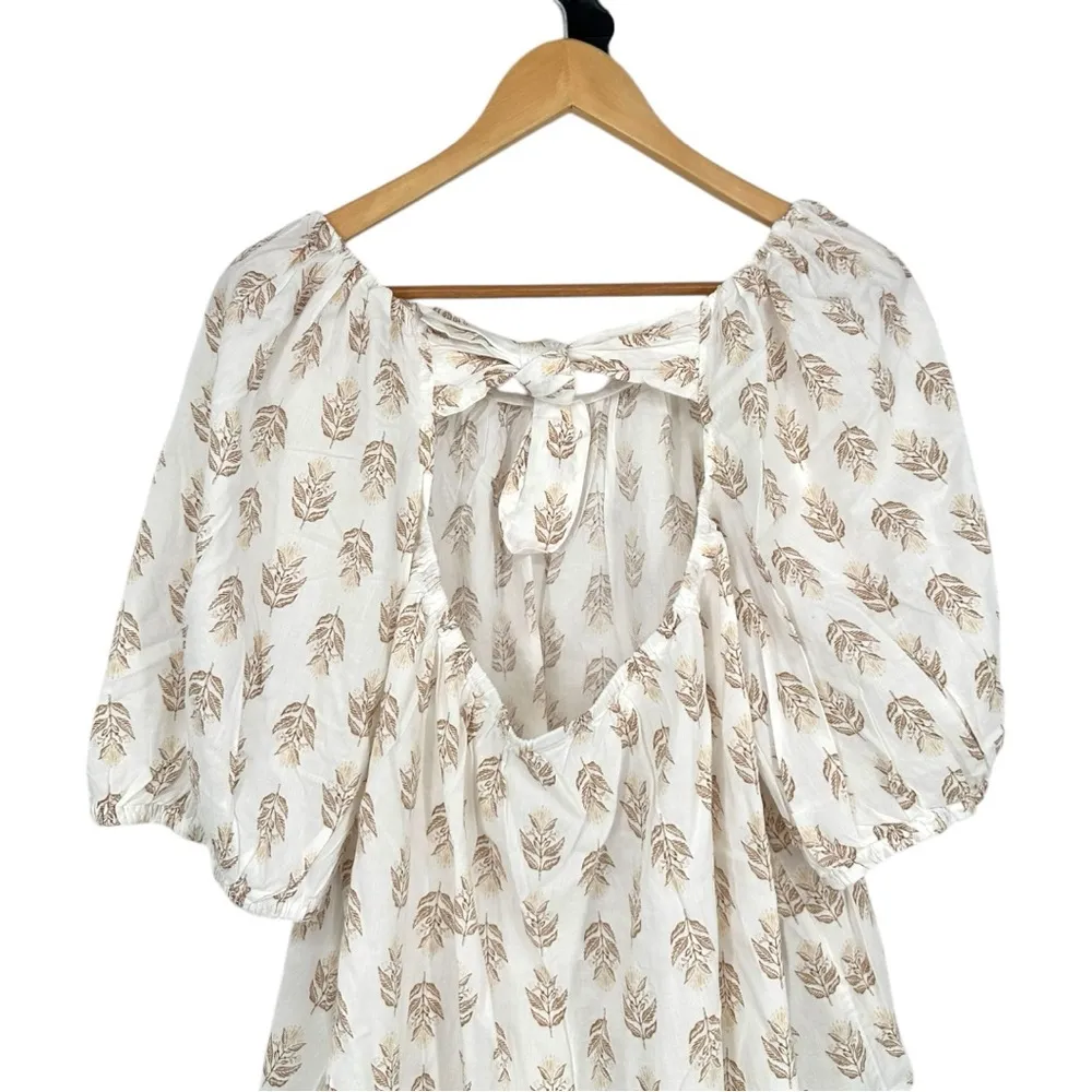 Old Navy White Floral Short Puff Sleeve Cutout Tie Back Blouse Top size XXL NWT - Image 6