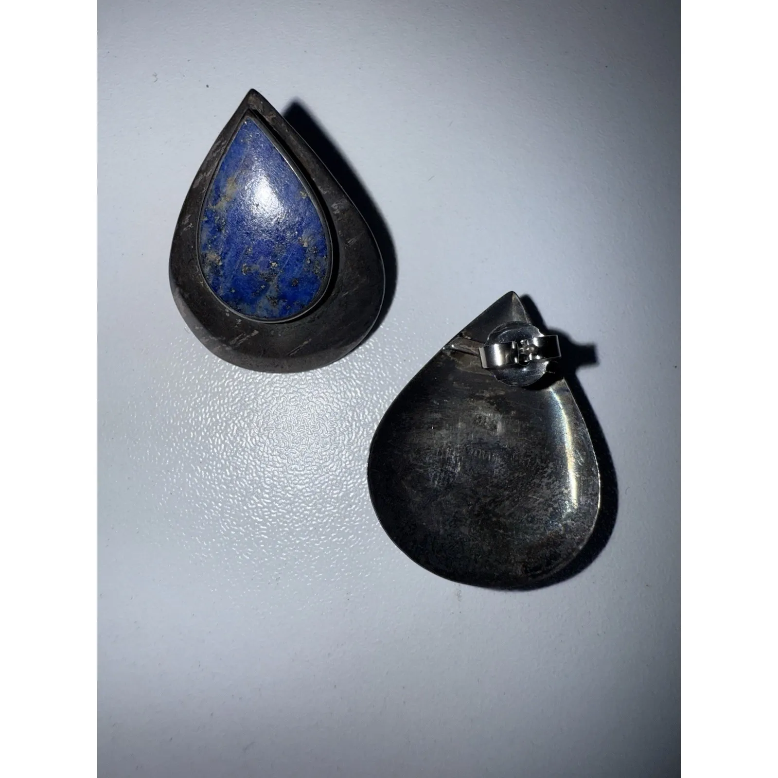 925 Sterling Silver Vintage BOMA Roma Signed Real Lapis Lazuli Gemstone Earrings - Image 4