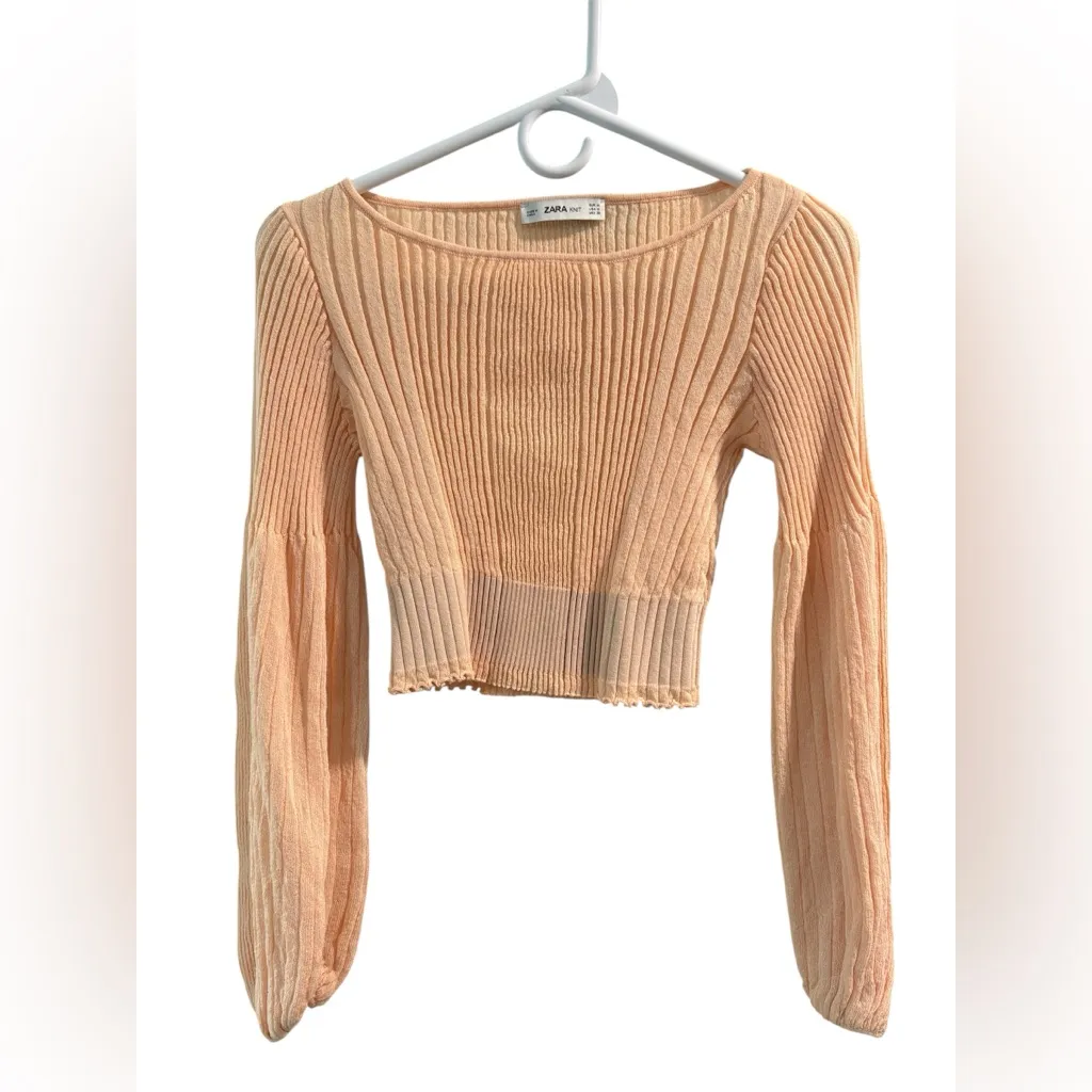 Zara Light Peach Knit Cropped Sweater Top - Image 3