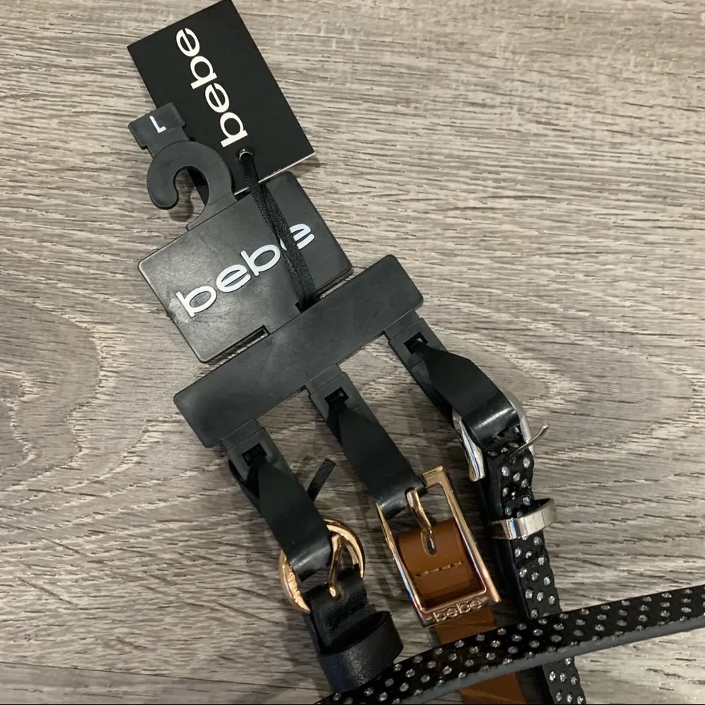 NWT BEBE Large Size 3 Pack Belts Black Brown Polka dot  Print - Image 2