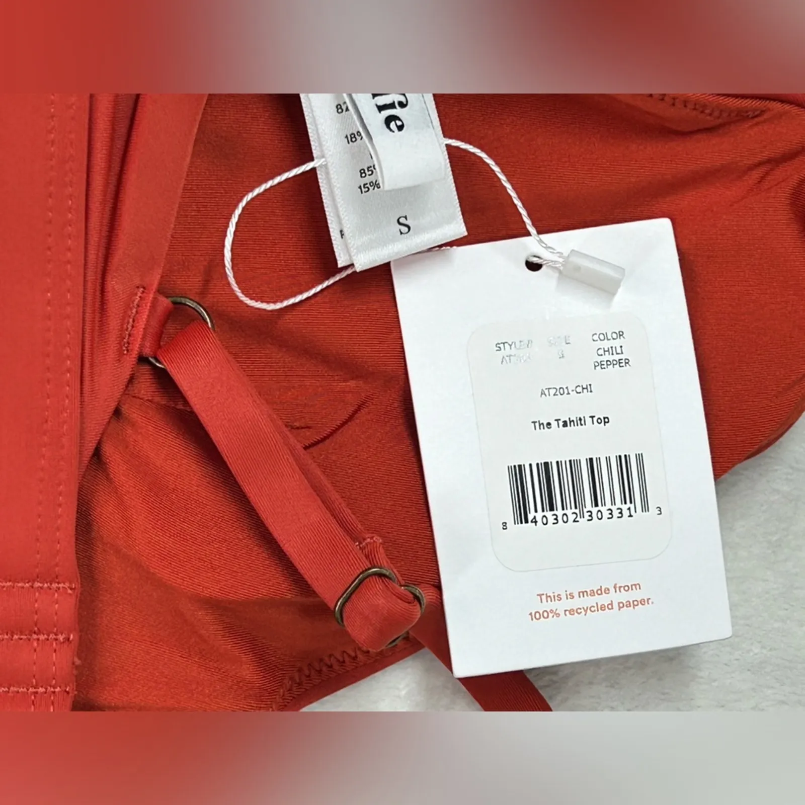 Andie Swim Tahiti Bikini Top Chili Pepper Red NWT Small Deep V Hook Back - Image 7