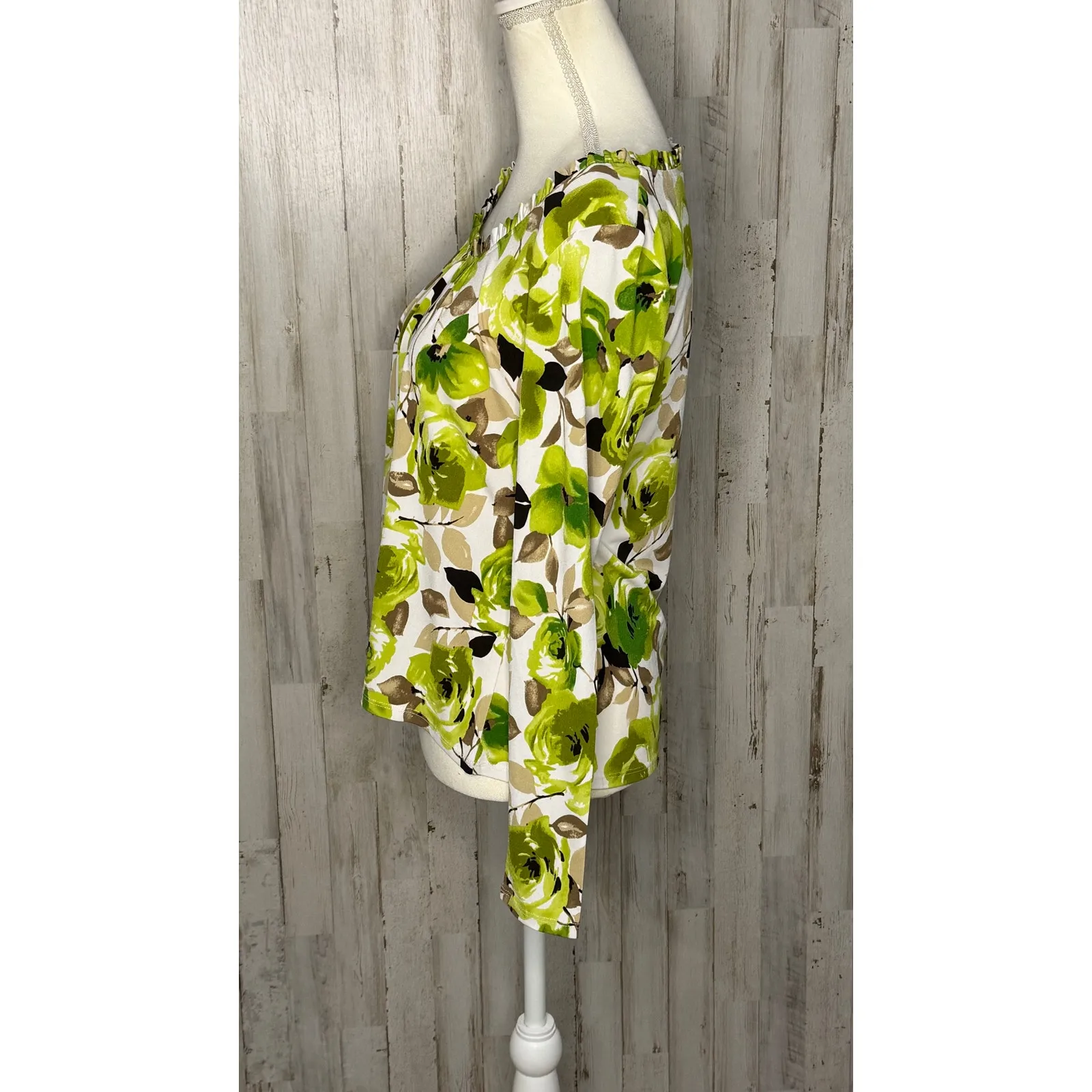 LINK Women's‎ Floral Long Sleeve Blouse Green Size Small Casual Spring Top - Image 3