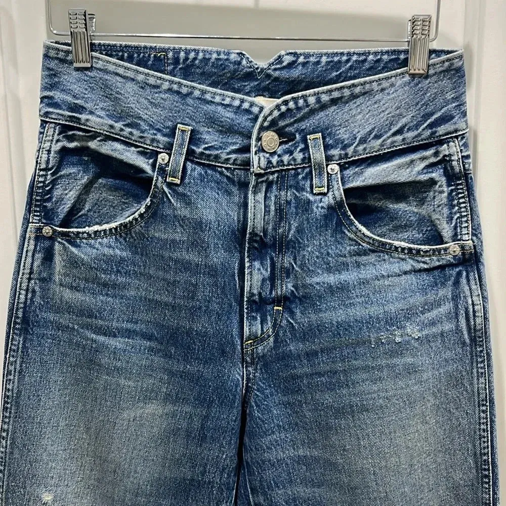 Amo High Rise Straight Leg Tapered Denim Jeans Sz 6 Blue - Image 2