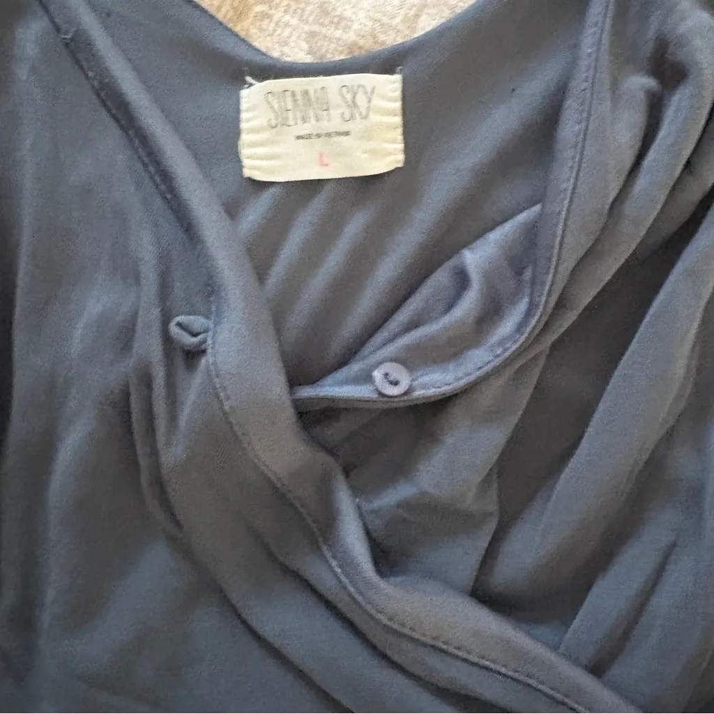 Sienna Sky Women’s L Blue Romper Spaghetti Strap Wide Crop Leg V-Neck Tie Wrap - Image 4