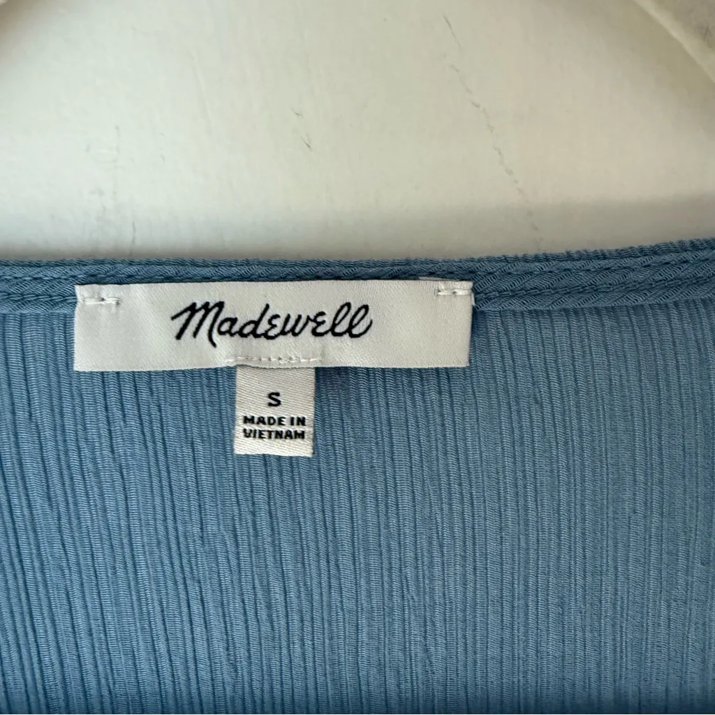 Madewell Tranquil Lake Blue Semi-Sheer Shirred V-Neck Top S - Image 7