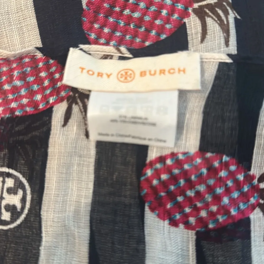 Tory Burch Lightweight Linen Blend Pineapple Scarf Black - Image 6