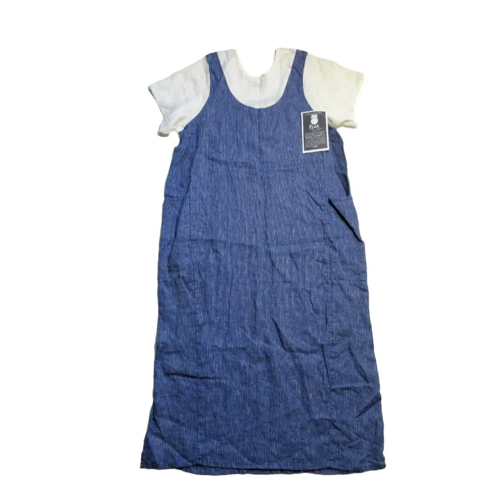 NWT Flax by Jeanne Engelhart Layered Apron Shift in Blue Stripe Linen Dress S - Image 3