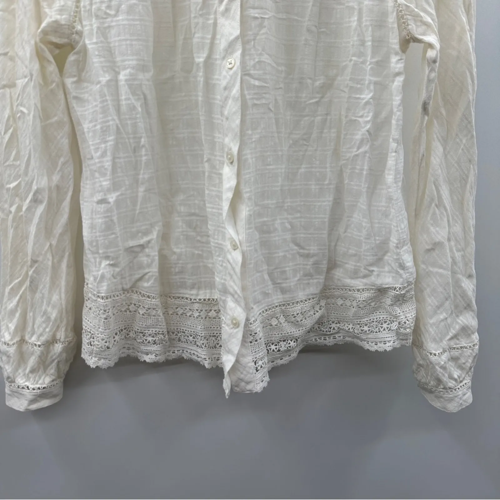 J. Crew Point Sur White Long Sleeve Peasant Top‎ in Windowpane Cotton Voile Sz S - Image 3