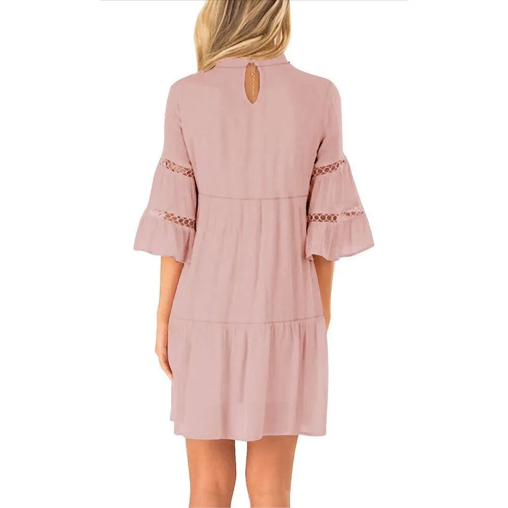 NEW Tunic Dress Ruffle Bell Sleeve Cocktail A-line Party Casual Mini Dress 14 - Image 3