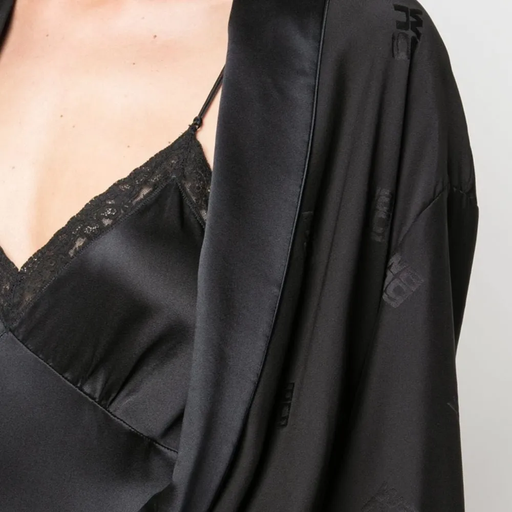Alexander Wang Black Silk Logo Kimono Romper - Image 3