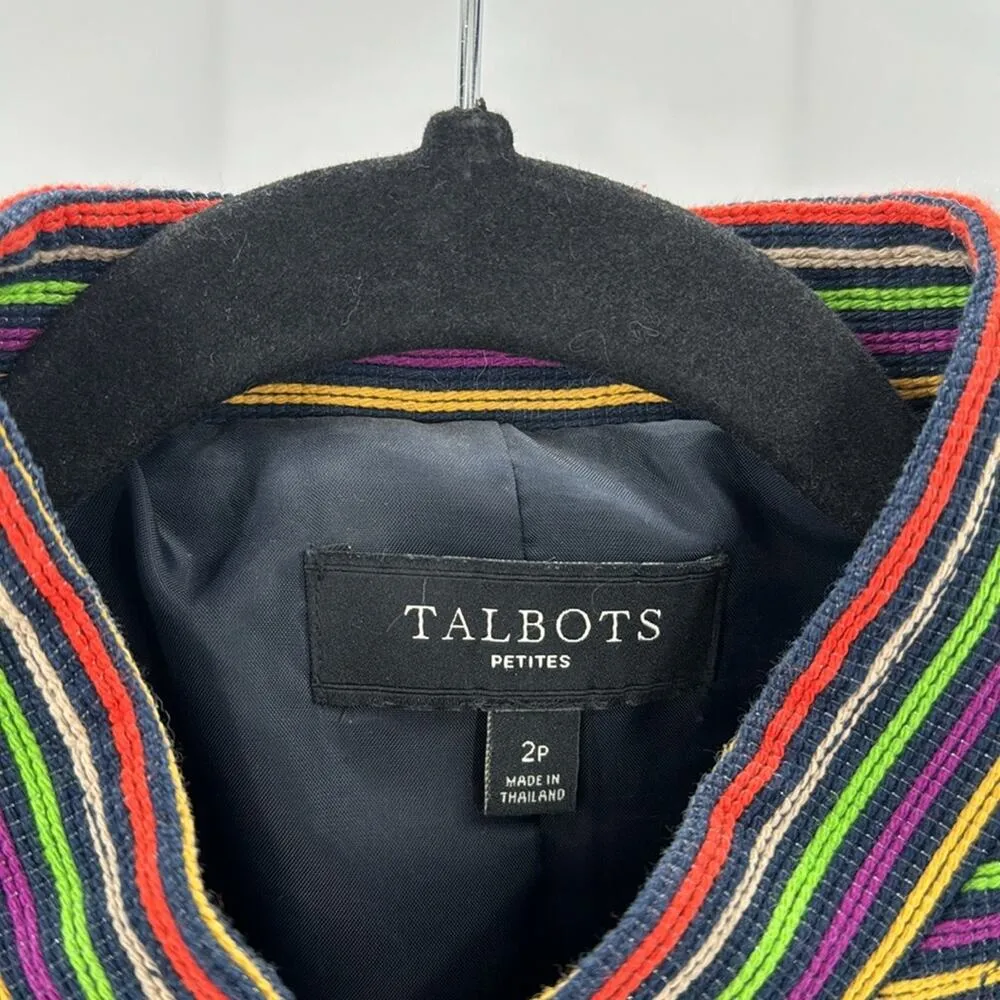 Talbots Cotton Blend Striped Blazer Multicolor Lined pop of color artsy 4P - Image 10