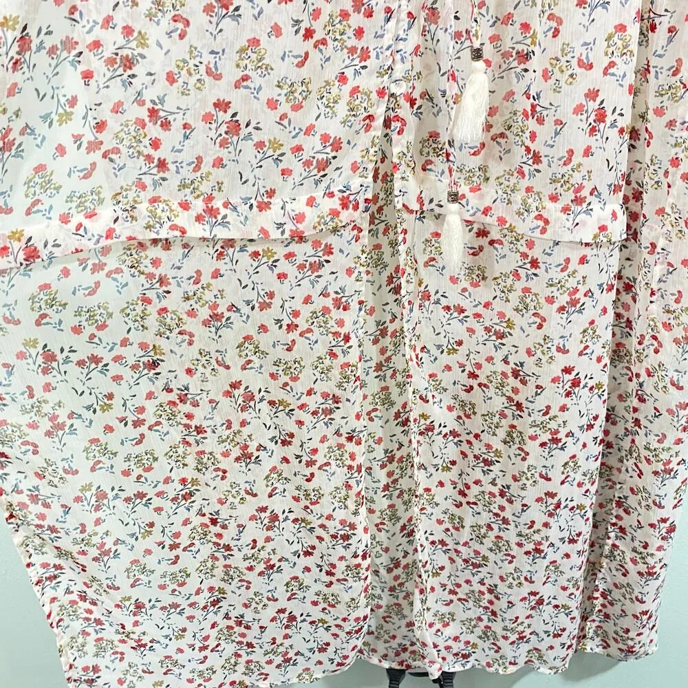 DR2 Women's Mini Floral Short Sleeve Sheer High Slit Buttup Up Maxi Dress Size M Size M - Image 4