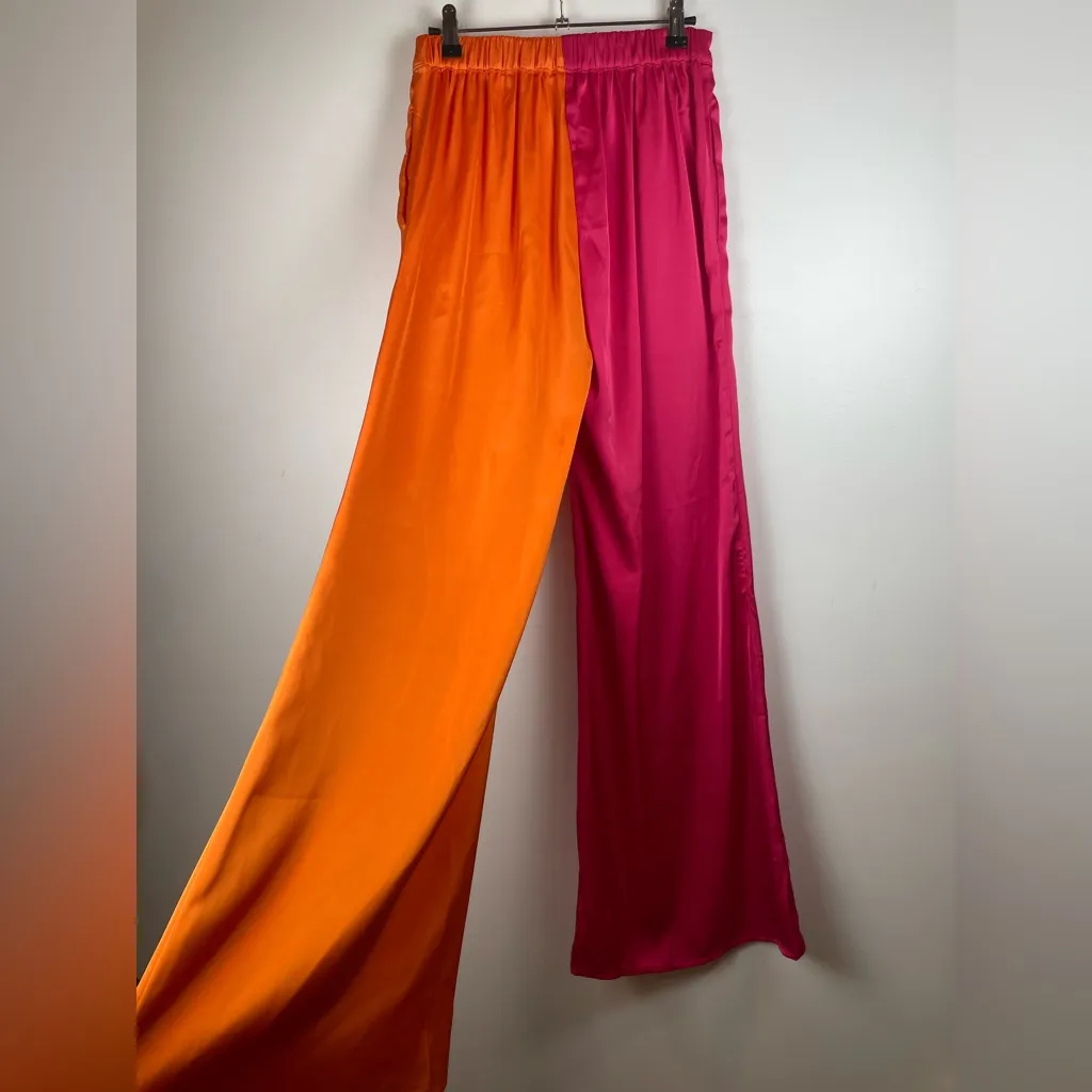 Molly Green Vibrant Pink and Orange Wide-leg Trousers Elastic Band Pockets - Image 5