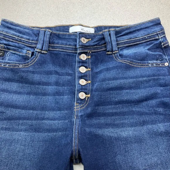 Kancan Reese High Rise Slim Straight 15/31 Dark Distressed Washed Button… Blue - Image 6