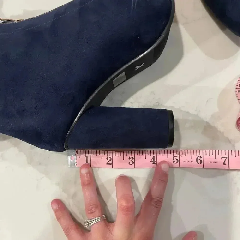 Hot Kiss Dark Blue Velvet Ankle Booties with Ribbon & Gold Zipper Women's 7.5 - Image 6