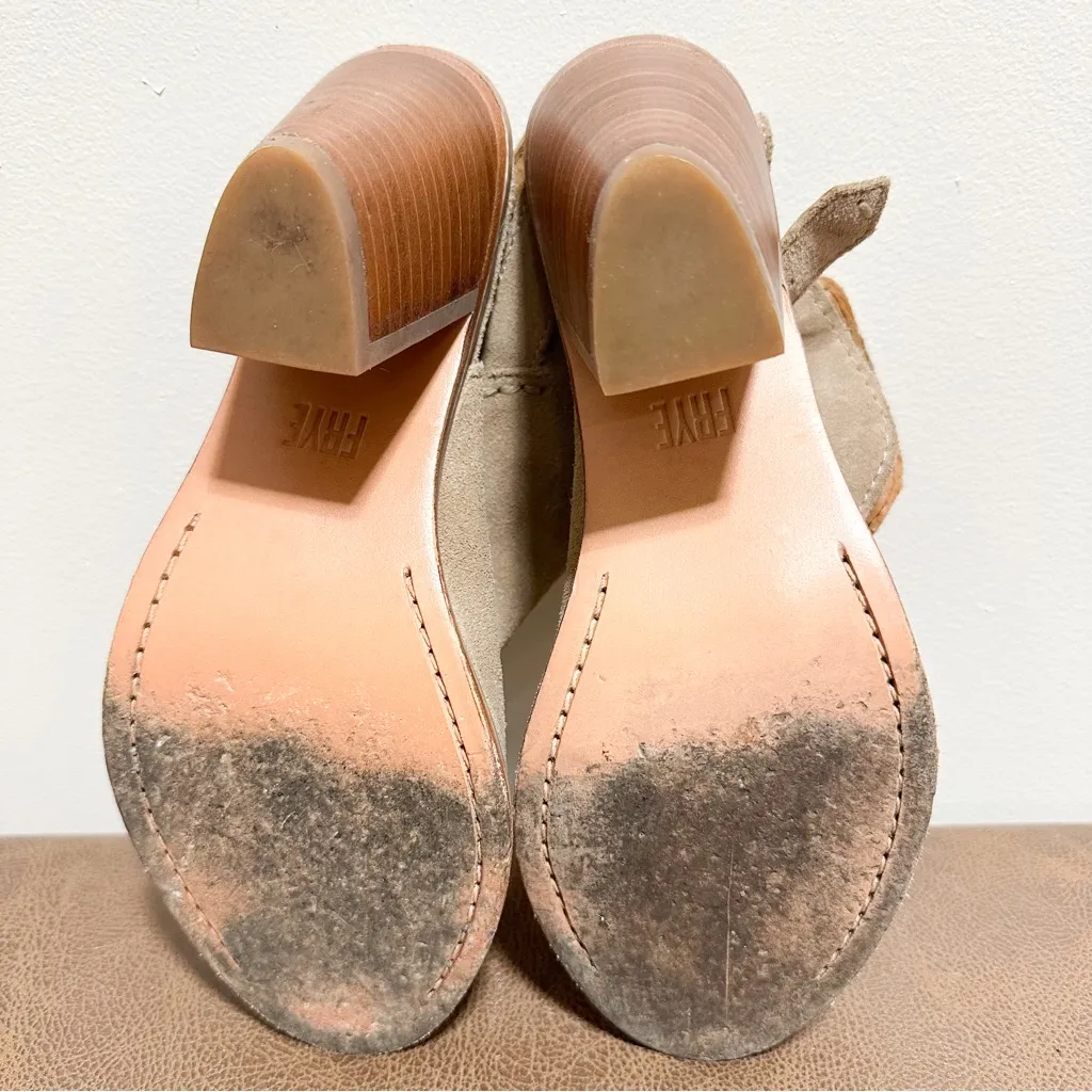 Frye Courtney Slingback Suede Mules Peep Toe Block Heel Ash tan sz 6.5 - Image 9