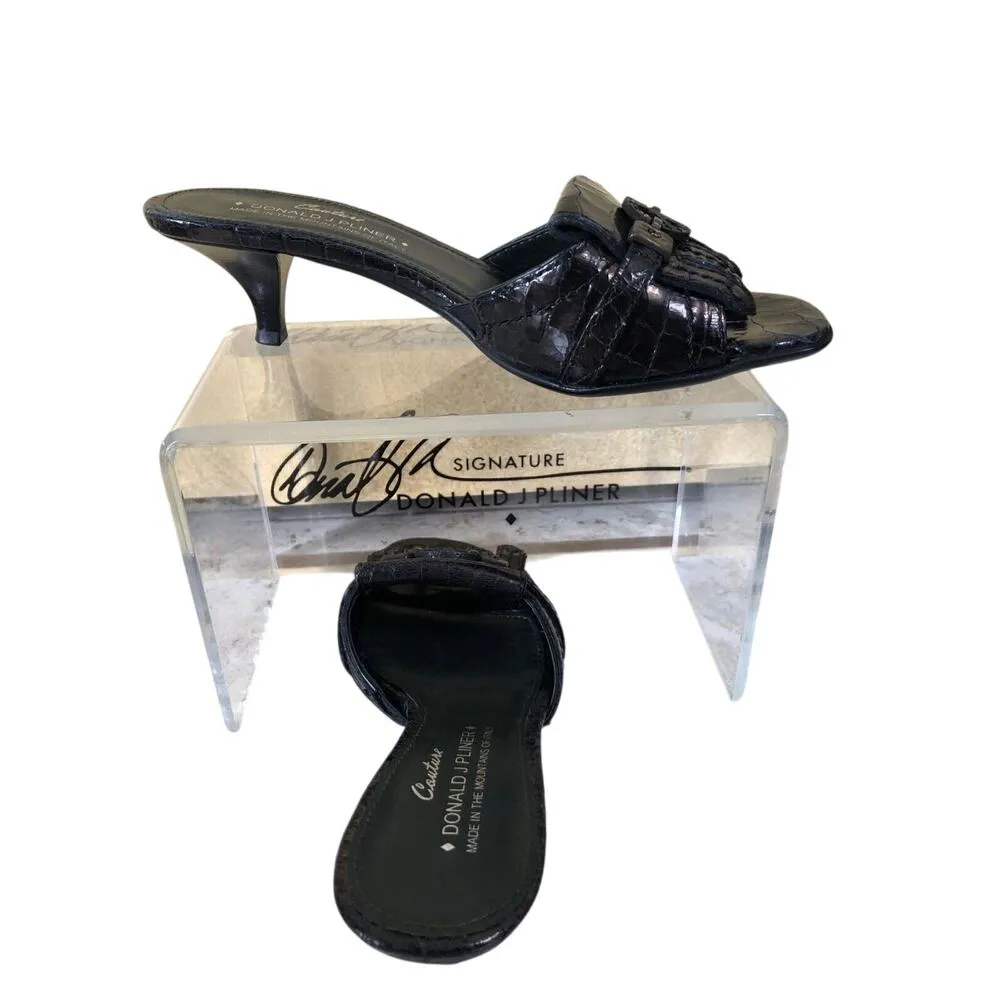 Donald Pliner Black Metallic Patent Gator Leather Slide Shoe Peace New $295 NIB Size 6 - Image 4