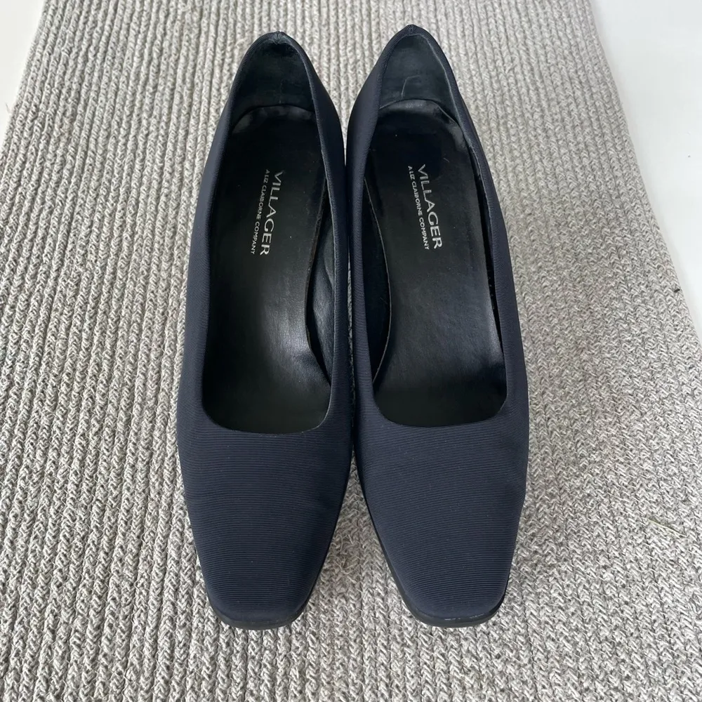 Vtg Villager Liz Claiborne Navy Blue Fabric Block Heel Square Toe Pumps Sz 9.5 - Image 5