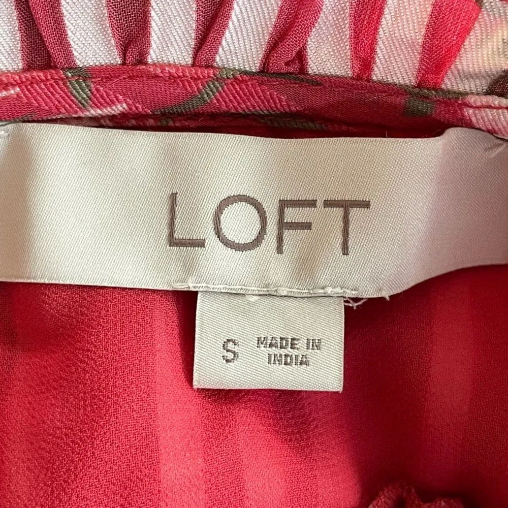 LOFT‎ Meadow Bouquet Spring Poppy Ruffled Sleeve Floral Dress Red Size Small - Image 10