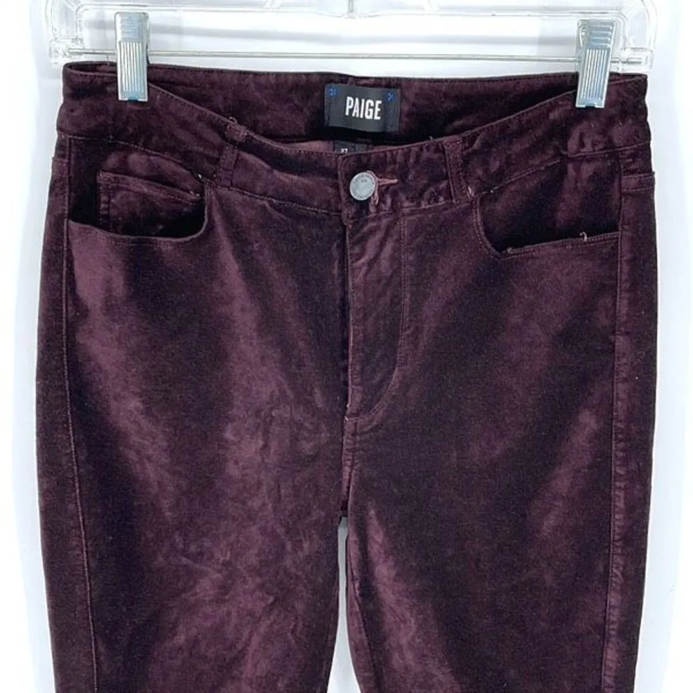 Paige Womens Hoxton Ankle Skinny Velvet Black Cherry‎ Burgundy Pants Size 27 - Image 3