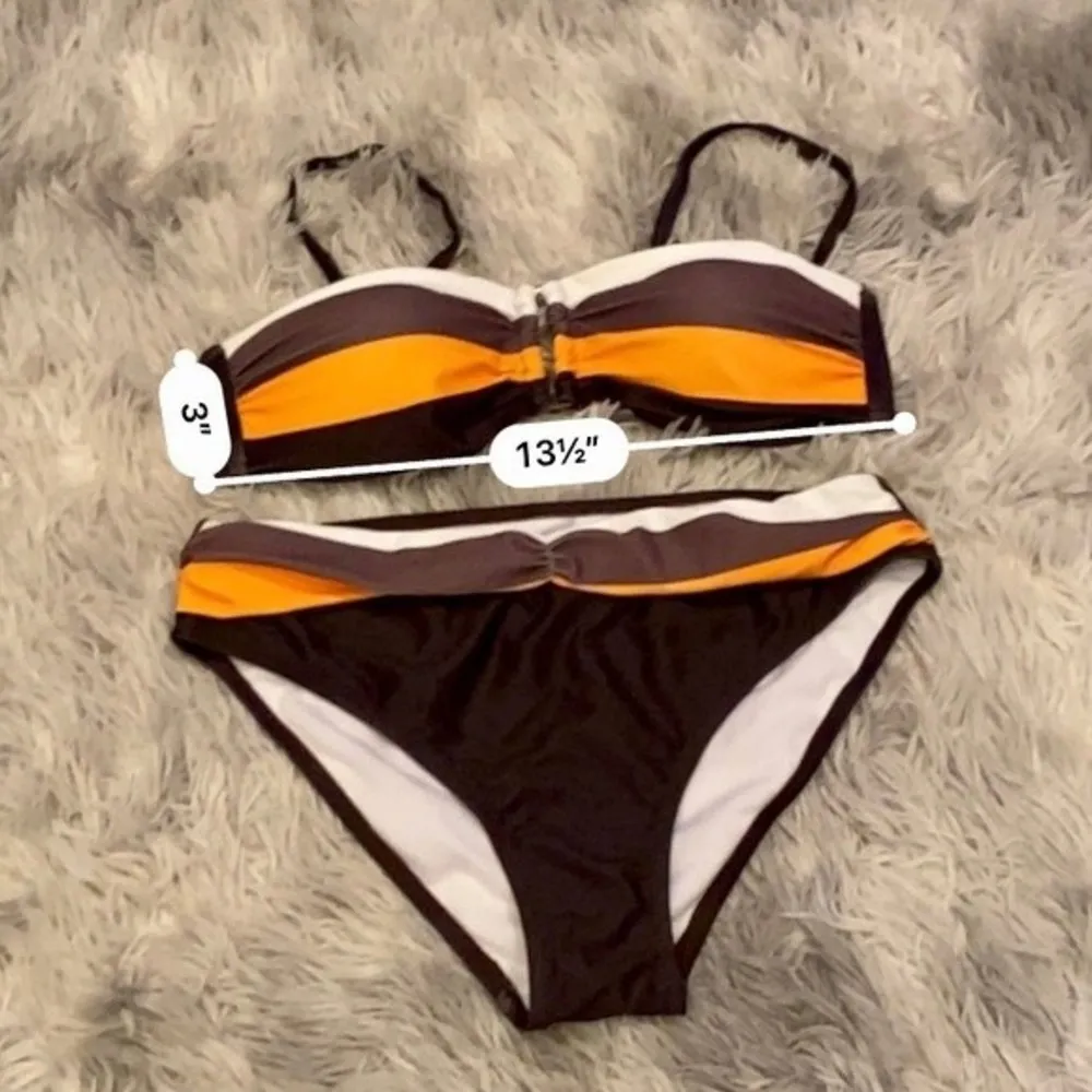 Women’s 2 Piece Push Up Bandeau Bikini Swimsuit Color Block Orange Brown NWOT Size undefined - Image 26
