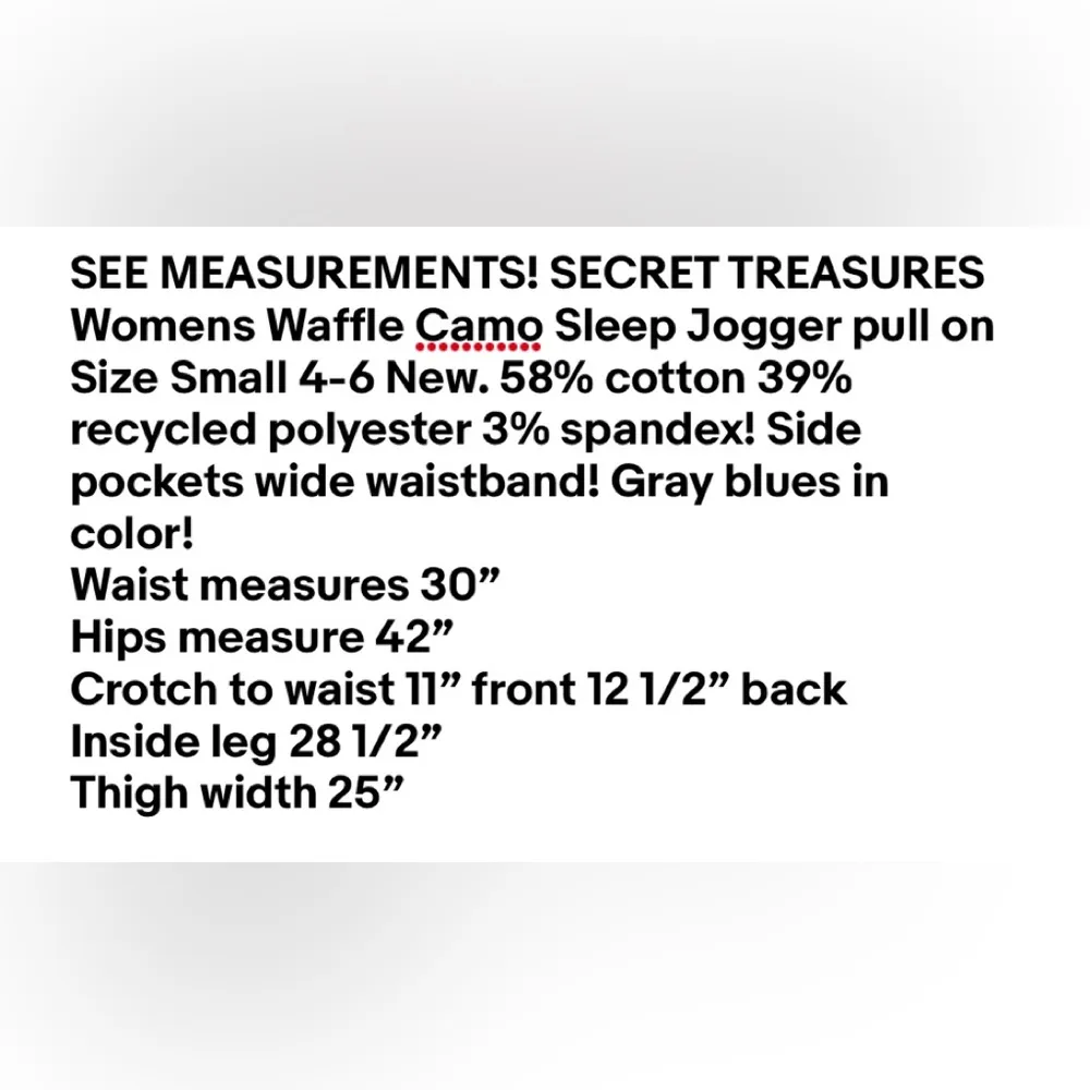 Womens SECRET TREASURES Waffle Camo Sleep Jogger Size Small 4-6 Pockets New - Image 7