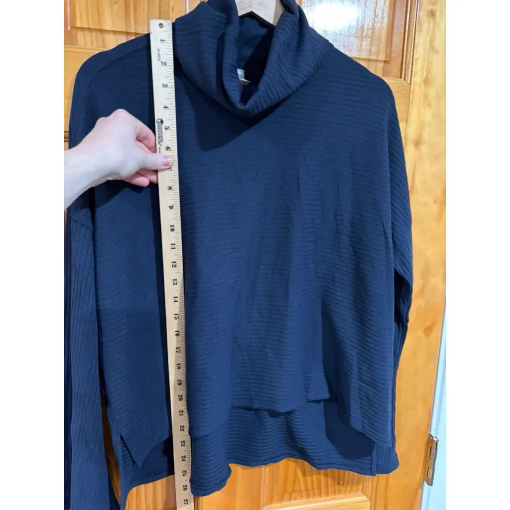 FP Movement Free People Ribbed Cowl Neck Long Sleeve Top Navy Blue Women’s M - Image 4