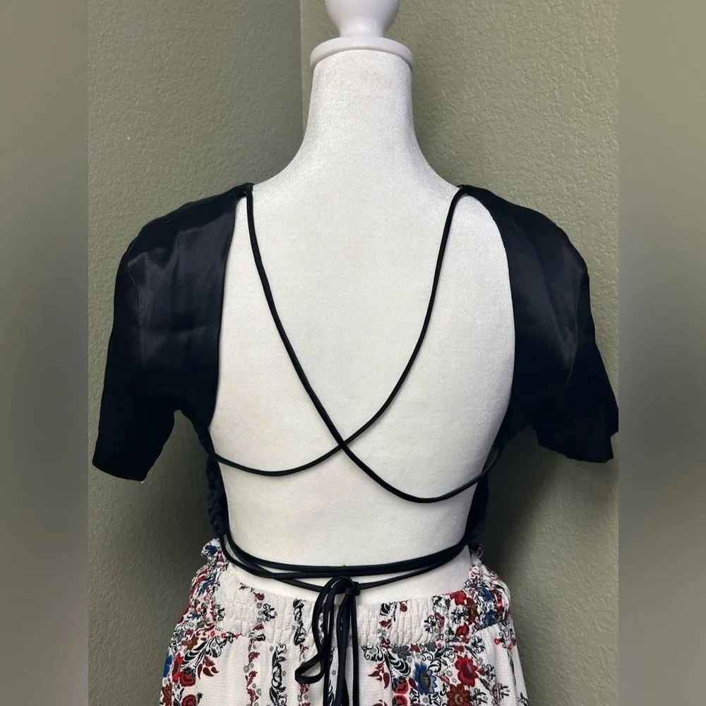 black open tie back crop top - Image 3