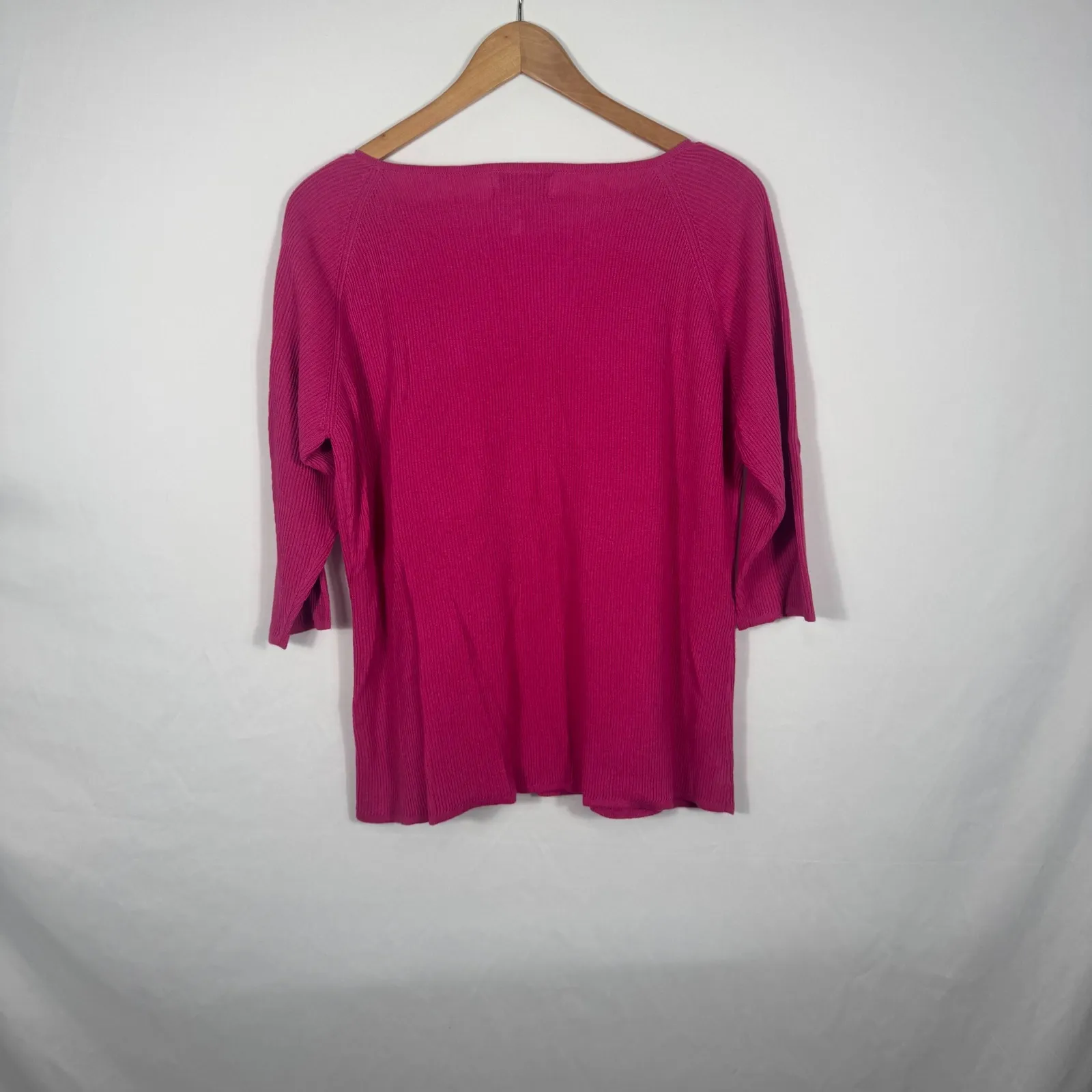 Graver Studio Womens Ribbed Knit Top 3/4 Sleeve Boat Neck Pullover Magenta Large Pink - Image 4