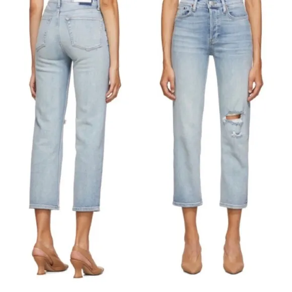 RE/DONE Women's High Rise Stove Pipe Distressed Jeans Sz 28 - Image 2