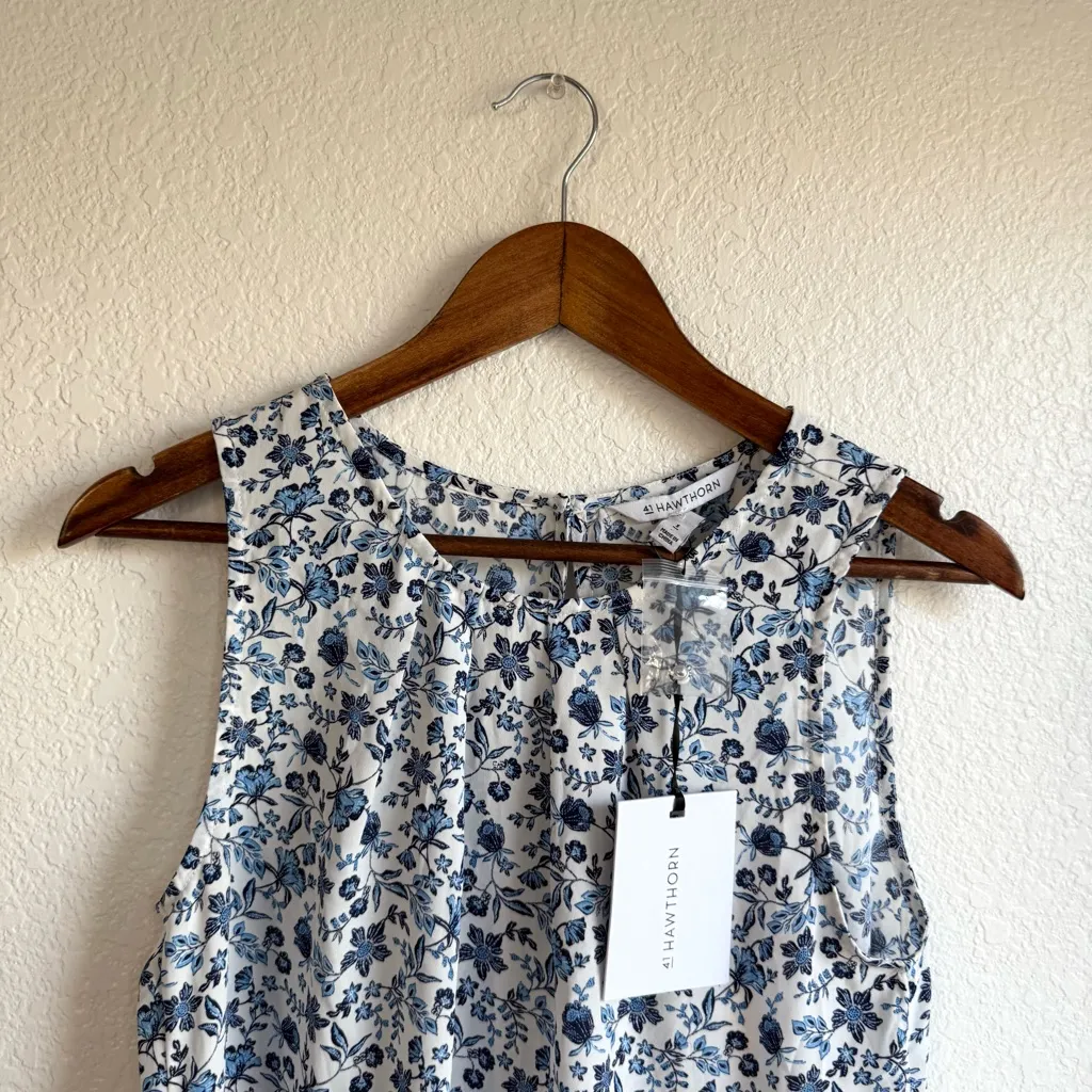 NEW 41 Hawthorn Womens Shirt Blouse Blue White Floral Sleeveless Size Small - Image 3