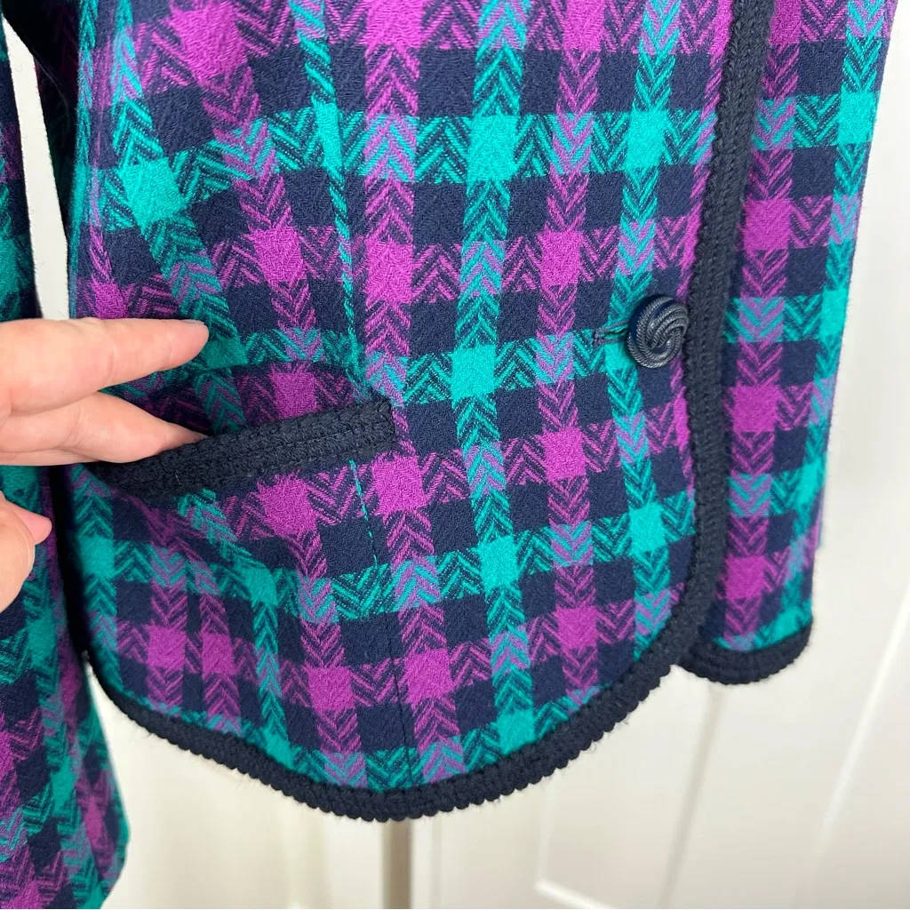 Vintage Pendleton Plaid Blazer Teal Purple Navy Sz 12 - Image 5