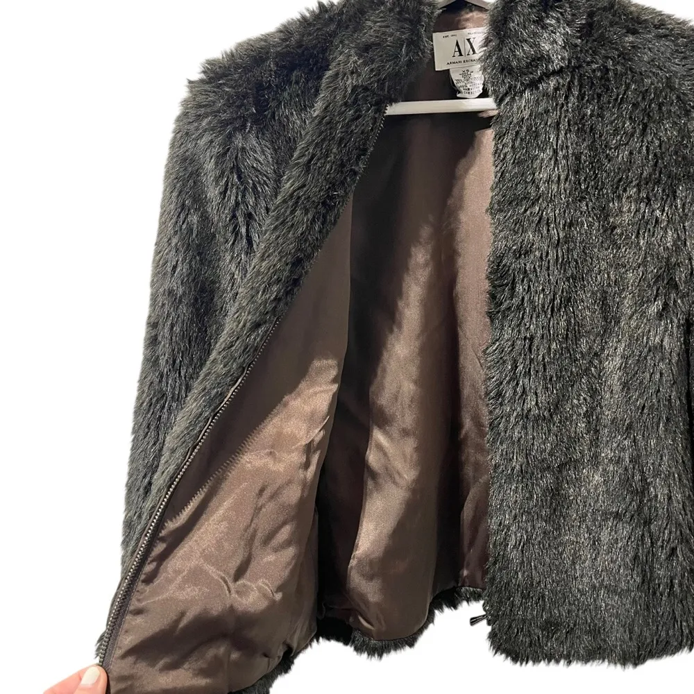 Armani Exchange Faux Fur Teddy Dark Brown Coat Jacket Size XS - Image 2