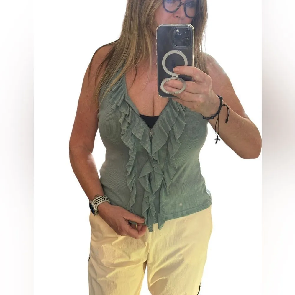 Mine Sexy Ruffled Zip Up Tank Top Size Large - Image 4