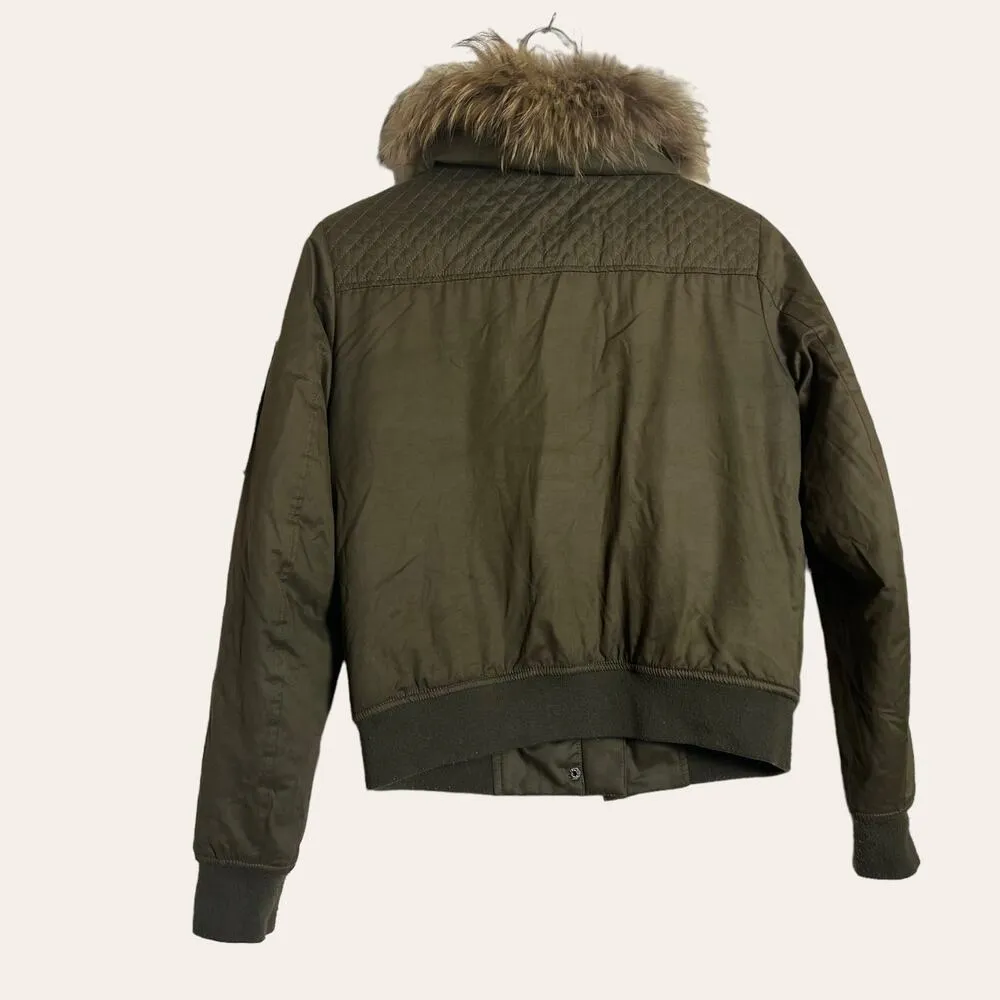 Generation Love Georgina Asiatic Raccoon Bomber Jacket in Olive Green Sz S - Image 10