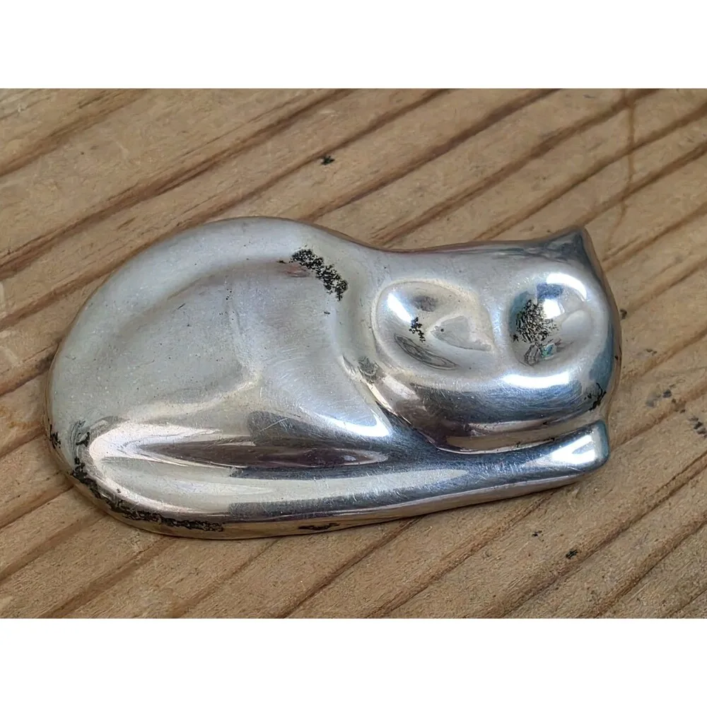 925 Sterling Silver Vintage Mexico Cat Pin Brooch Sleeping Laying Kitty 1.5" - Image 5