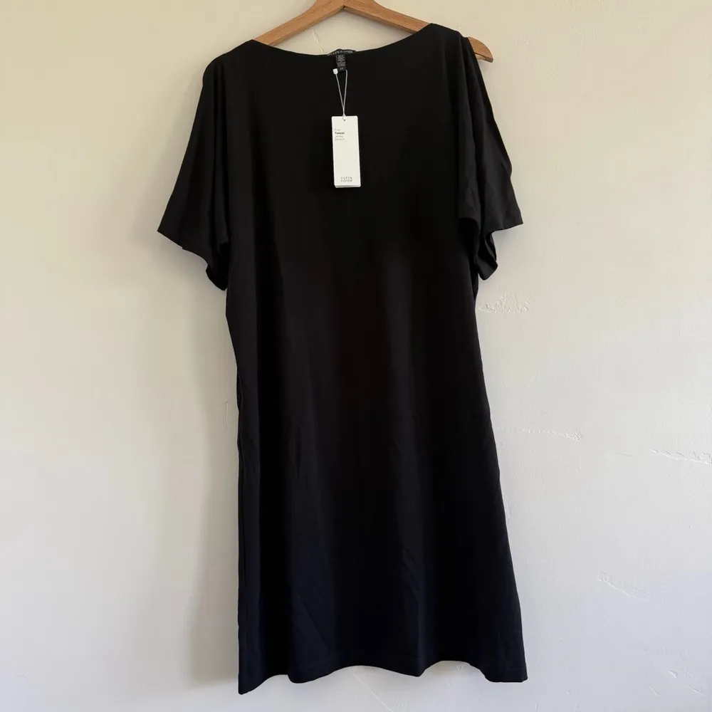 Eileen Fisher Elegant Black Sleeveless Blouse S tancel Cold Shoulder Kimono - Image 5