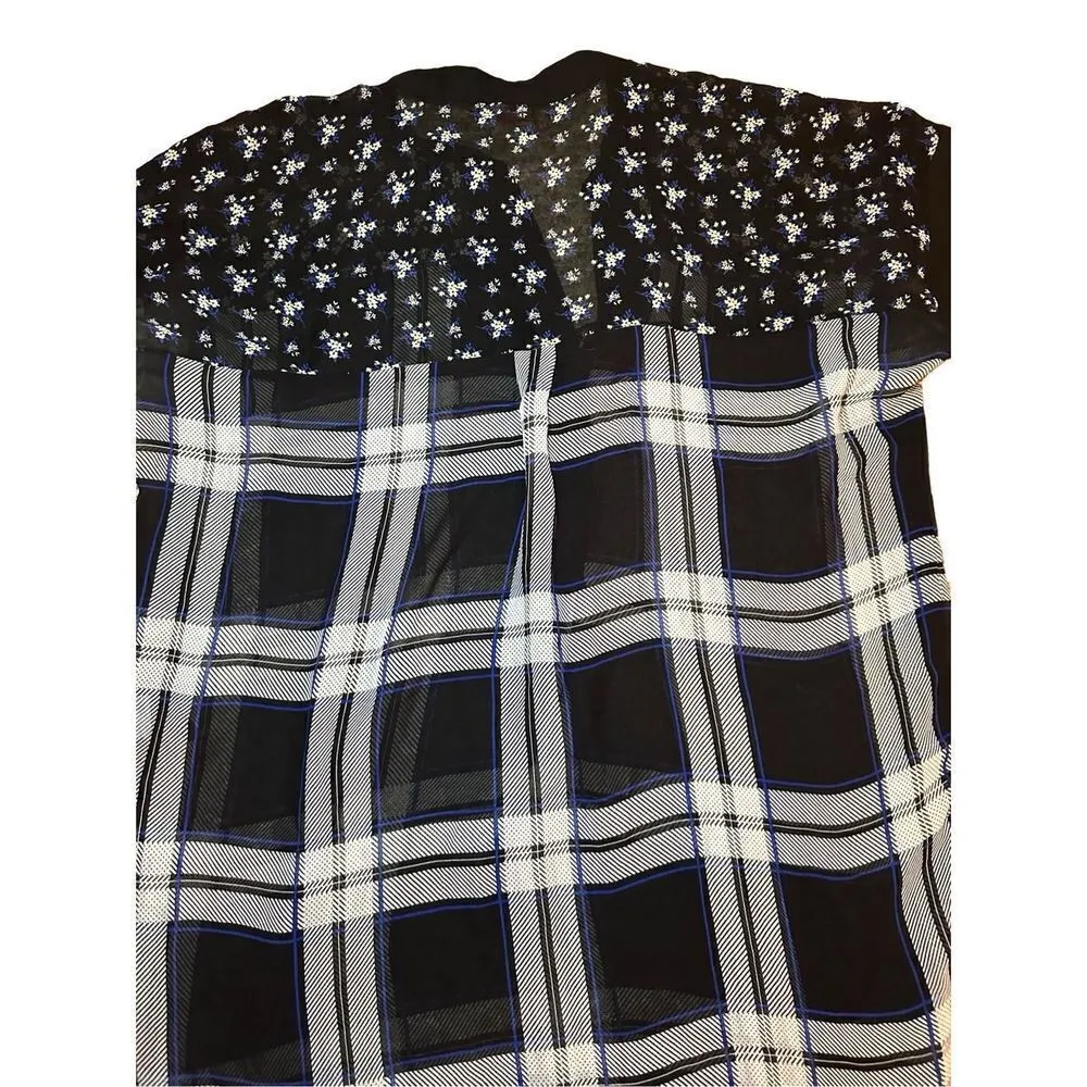 Vince Camuto Highlands Windowpane Plaid Dolman Sleeve V-Neck Top Sz M - Image 7